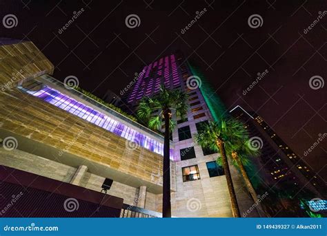 Colorful Skyscrapers In Downtown Miami At Night Stock Image Image Of