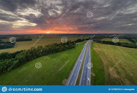 Highway At Sunset Stock Image Image Of Europe Country 127067913