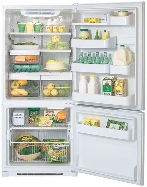 The single door allows you to open the entire refrigerator area for viewing and access, much like a door that swings on its hinges in a doorway. LG LRBN20512WW 19.7 Cu. Ft. Bottom Freezer Refrigerator ...