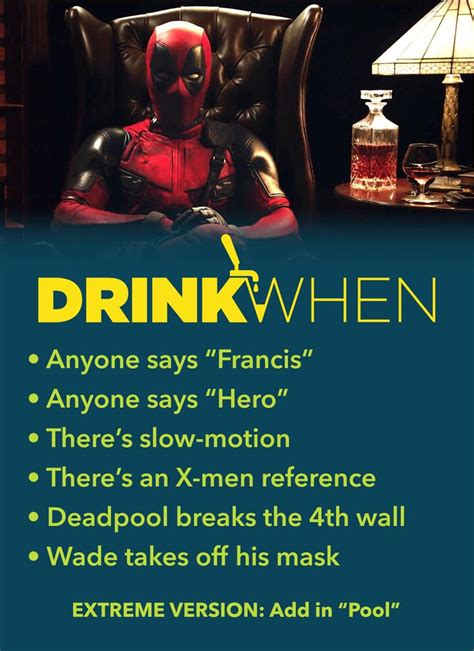 Deadpool 2016 Drinking Game Drink When Tv Show Drinking Games