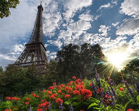 Paris Eiffel Flowers France Sunshine Tower Hd Wallpaper Peakpx