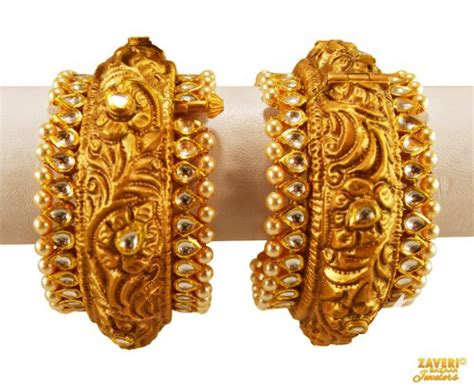 22k Gold Antique Kundan Kadas Asba65850 Traditionally