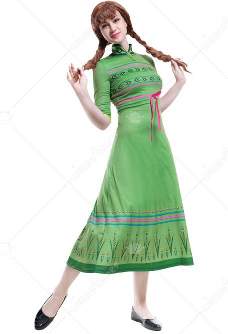 Princess Anna Green Nightgown Long Bedroom Dress Cosplay Costume Princess Anna Costume Anna