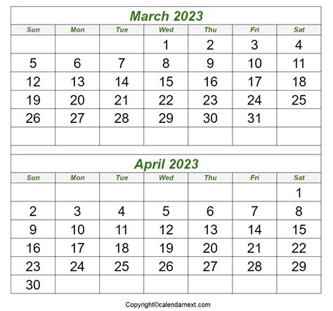 Printable Blank March And April 2023 Calendar With Holidays