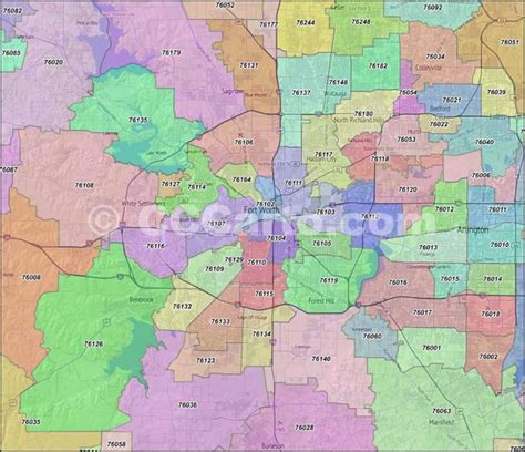 Fort Worth Tx Zip Codes Tarrant County Zip Code Boundary Map