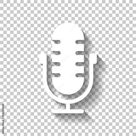 Simple Microphone Icon White Icon With Shadow On Transparent Ba Vector