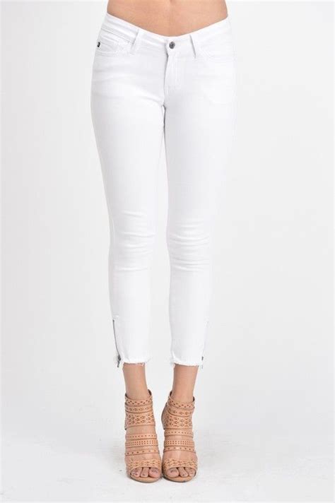 Tatum White Frayed Hem Ankle Zip Jeans Jeans Outfit Women Mid Rise