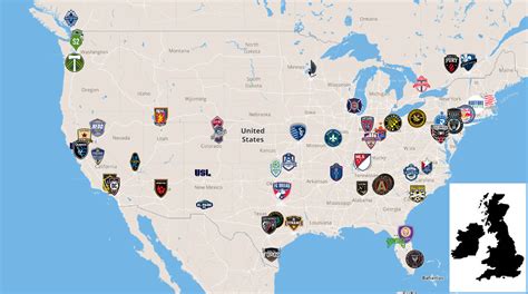 Map Of Mls And Usl Championship Team Locations British Isles For Scale
