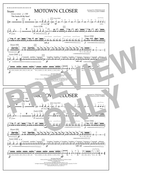 Smokey Robinson Motown Closer Arr Tom Wallace Snare Sheet Music And Chords Download 1