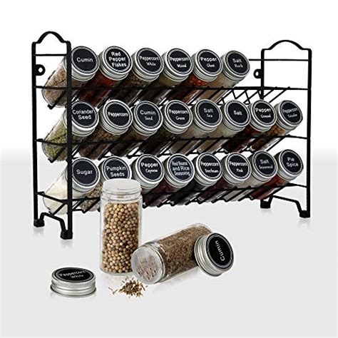 Swommoly Spice Rack With 24 Empty Round Spice Jars 396 Spice Labels