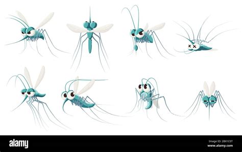 Cartoon Mosquito Angry Forest Flying Mosquitoes Scared And Dead