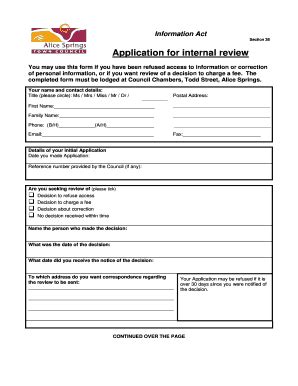 Fillable Online Application For Internal Review Alice Springs Town Council Fax Email Print