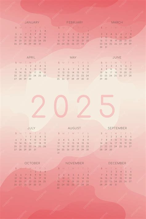 Premium Vector 2025 Calendar With Pink Red Gradient Fluid Wave Shapes