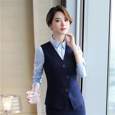 Fashion Striped Formal Ol Styles Women Sleeveless Waistcoat And Vest Ladies Office Business Work