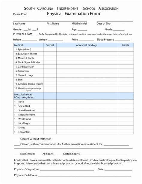 Physical Exam Form Template Unique 43 Physical Exam Templates And Forms