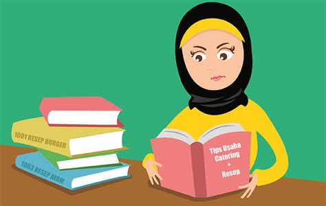 Gambar Kartun Muslimah Membaca Buku Kuliah Desain