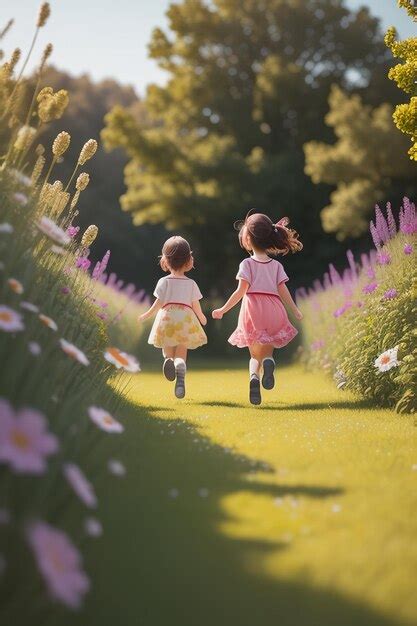 Premium Ai Image Two Girls Walking Down A Path Holding Hands One Of
