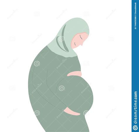 muslim pregnant woman in abaya and hijab modern flat style vector illustration isolated on soft
