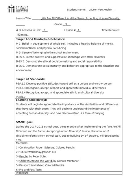 Human Diversity Lesson Plan For 3rd Grade Audubon Elementary Homework