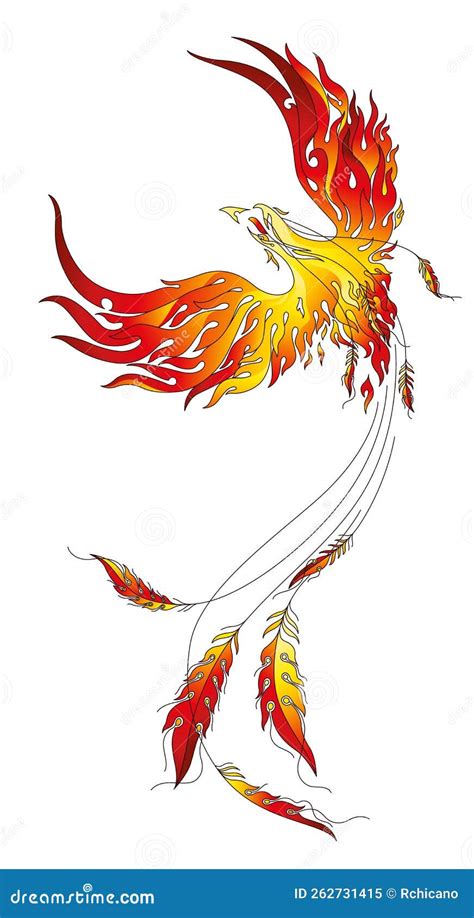 Flaming Phoenix Vector Illustration In Artistic Back View Angle Stock