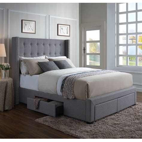 dg casa savoy tufted upholstered wingback panel storage bed frame king size in grey fabric