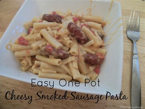 You start out with smoked sausage, and finely diced onions and bell peppers. Easy One Pot Cheesy Smoked Sausage Pasta - Mom's Messy ...