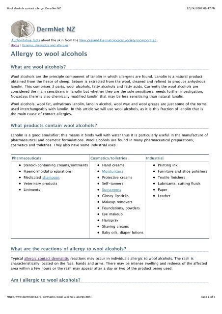Wool Alcohols Contact Allergy Dermnet Nz Dr Baumann