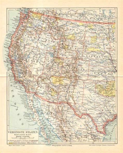 1897 United States Western Part Antique Dated Map Etsy Map North