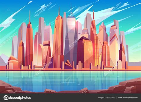 New York City Skyline Cartoon Vector Background Stock Vector Image By
