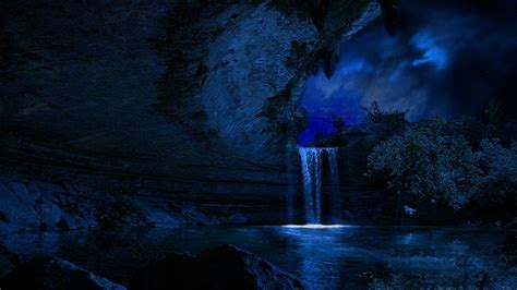 Waterfall Under Moonlight Wallpapers Wallpaper Cave
