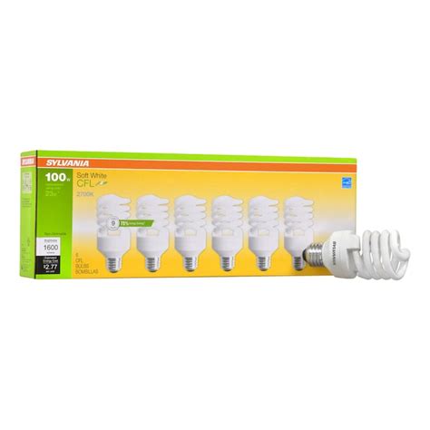 Sylvania 100 Watt Eq A19 Soft White Light Fixture Cfl Light Bulb 6