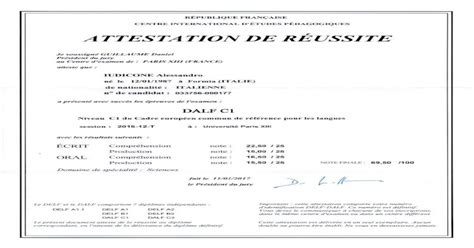 Attestation De Réussite Dalf C1 Pdf Document