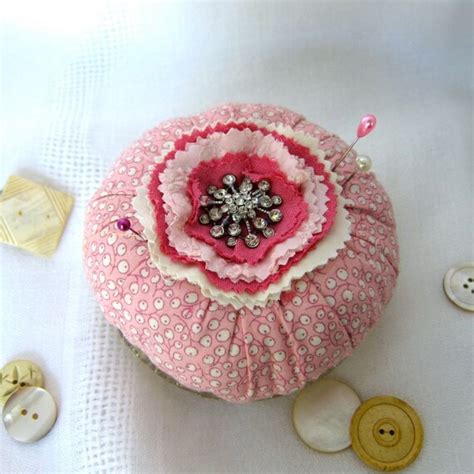 Items Similar To Large Pincushion Print Cotton With Rhinestone Accent