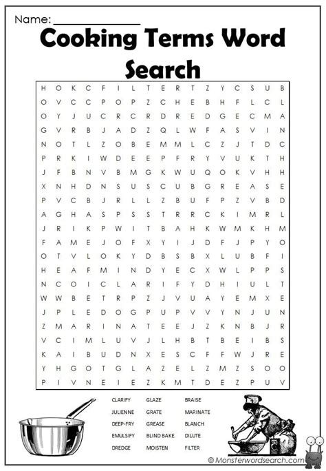 Cooking Terms Word Search Writing A Book Free Printable Word