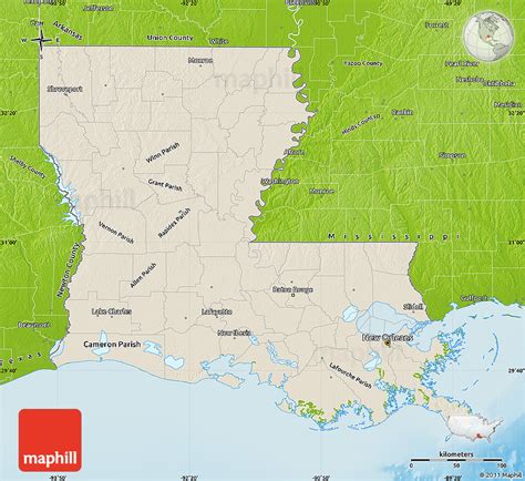 Shaded Relief Map Of Louisiana Physical Outside