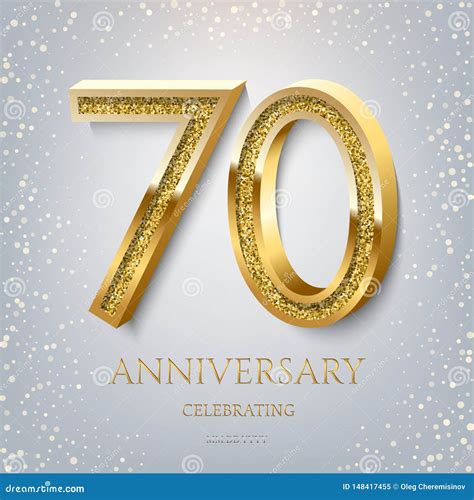 70th Anniversary Celebrating Golden Text And Confetti On Light Blue