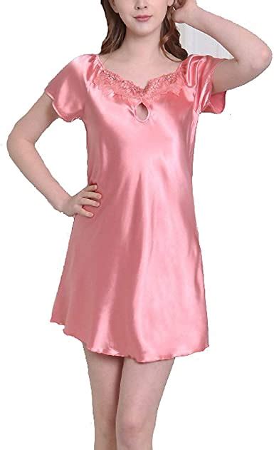 Ladies Satin Chemise Nightgown Sleepwear Lingerie Shea Warm Night Satin