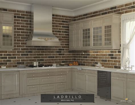 Brick Effect Kitchen Wall Tiles Rustic Wall Decor Country Style