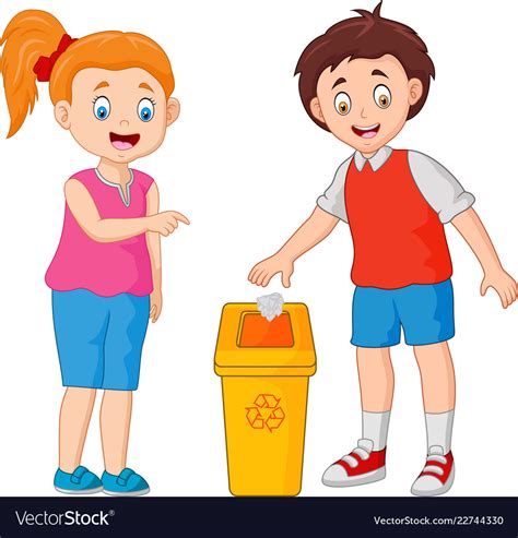 Kid Throws Garbage In Trash Royalty Free Vector Image