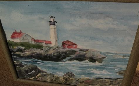 Watercolor Painting Of Portland Head Lighthouse Maine From Jbfinearts