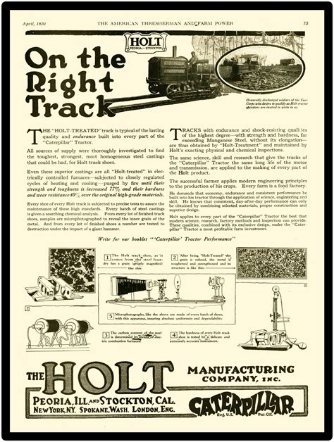 Collectible Holt Caterpillar 1920 New Metal Sign Tractor Track