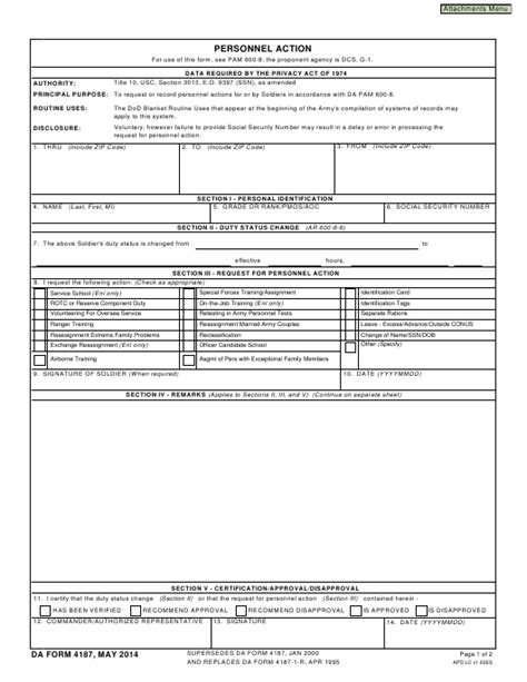 Da Form 4187 Download Printable Pdf Personnel Action