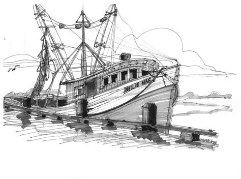 Nellie Mae Fishing Boat Drawing By Richard Wambach Fine Art America