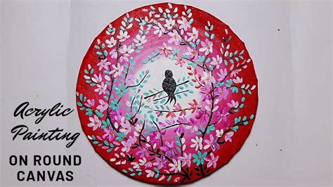 Acrylic Painting On Round Canvas Flower Painting On Round Canvas