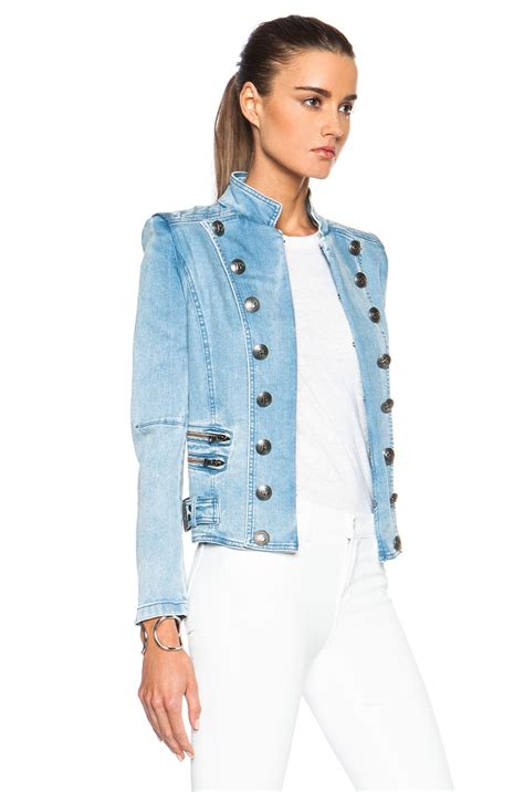 Pierre Balmain Denim Military Jacket In Blue Fwrd