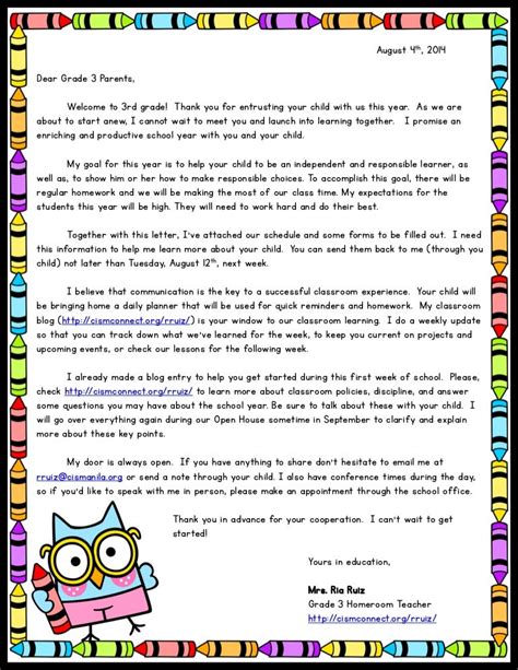 Parent Welcome Letter Template