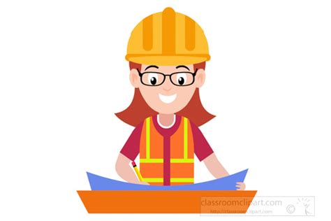Occupation Clipart Female Engineer Reading Blueprint Clipart