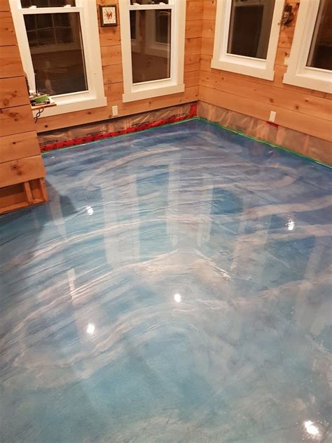 Epoxy Floor Coatings Carribean Blue With Pearl White Highlights Work