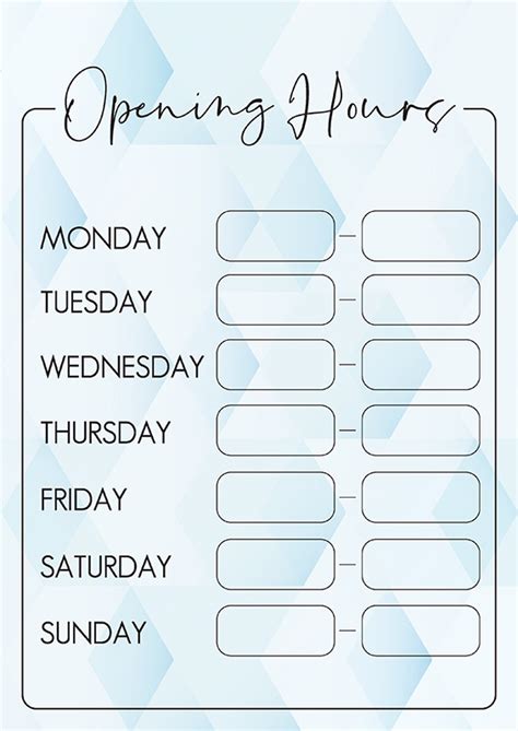 Printable Business Sign For Free Opening Hours