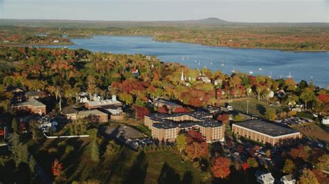 6k Stock Footage Aerial Video Orbiting The Maine Maritime Academy Among